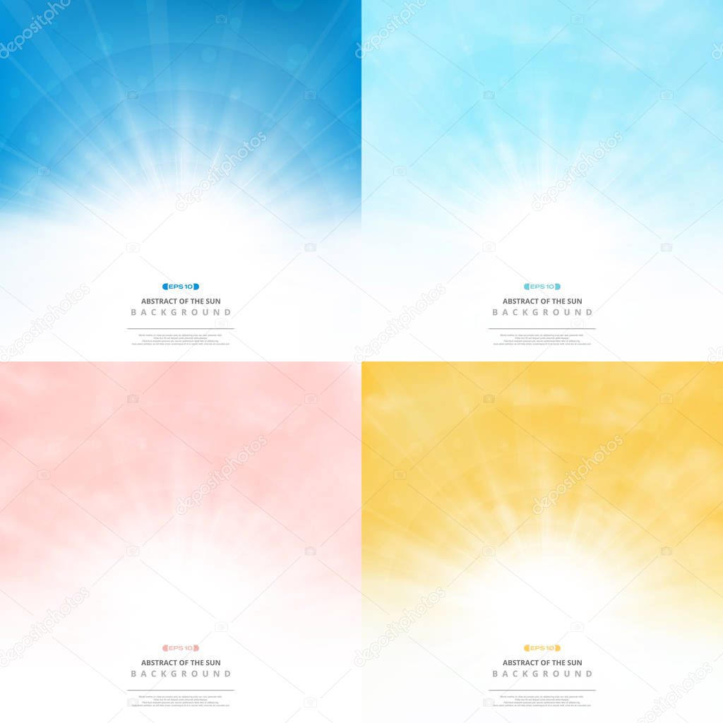 Set sun background with colors style pattern sky. illustration 