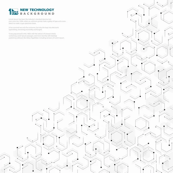 Abstrakte sechseckige geometrische Technologie Muster Design weißer und schwarzer Hintergrund. — Stockvektor