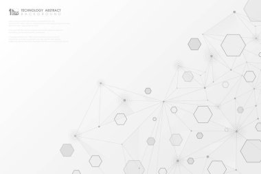 Soyut teknoloji beyaz arka plan üzerinde gri geometrik altıgen çizgiler bağlantısı. 