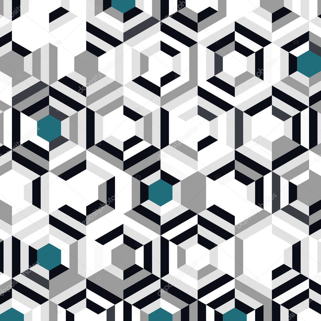 Abstract blue color hexagon pattern design of minimal decoration background.
