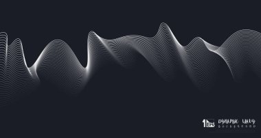 Koyu mavi arkaplandaki dalgalı dinamik beyaz çizginin soyut sıvı tasarımı. Reklam, poster, sanat eseri, şablon tasarımı, baskı için dekorasyon. Resim vektörü eps10