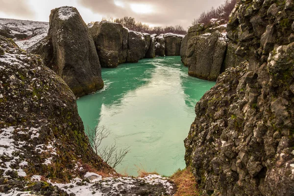 Yeşil Olfusa Nehir Zlanda Ile Kanyon — Stok fotoğraf