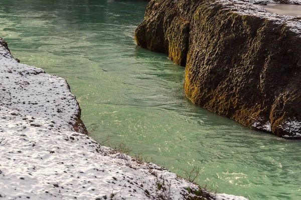 Kanion Niebieski Rzeki Olfusa Zimie Słoneczny Dzień Islandia — Zdjęcie stockowe