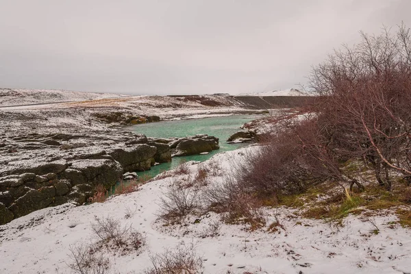 Mavi Olfusa Nehri Nde Kış Güneşli Bir Gün Zlanda Ile — Stok fotoğraf