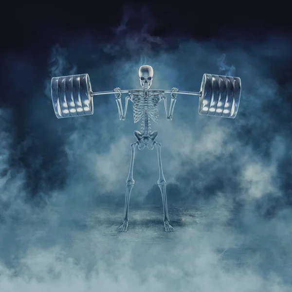 Die Phantomhocke Illustration Eines Beängstigenden Fitness Skeletts Das Eine Schwere — Stockfoto