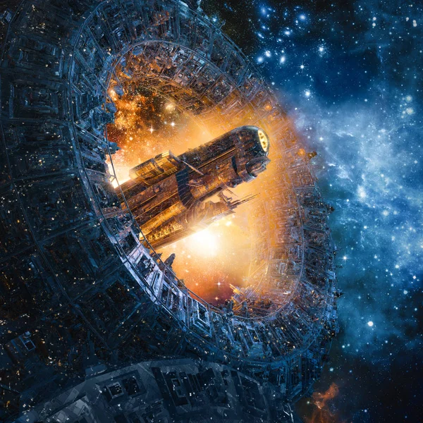 Titán Gate Revisited Illusztráció Science Fiction Nehéz Páncélozott Harci Cirkáló — Stock Fotó