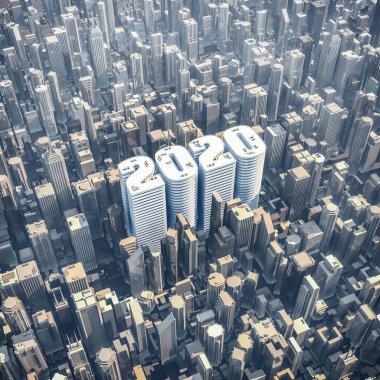 Şehir 2020 Concept/kent merkezinde metin 2020 şekilli binalar ile havadan şehir görünümünün 3D Illustration
