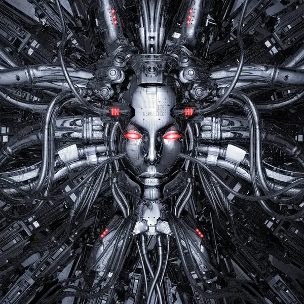 Hardwired För Thought Illustration Robotic Science Fiction Kvinnlig Artificiell Intelligens — Stockfoto