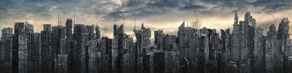 Science Fiction City Dystopia Panorama Illustration Futuristic Post Apocalyptic Sci Royalty Free Stock Images