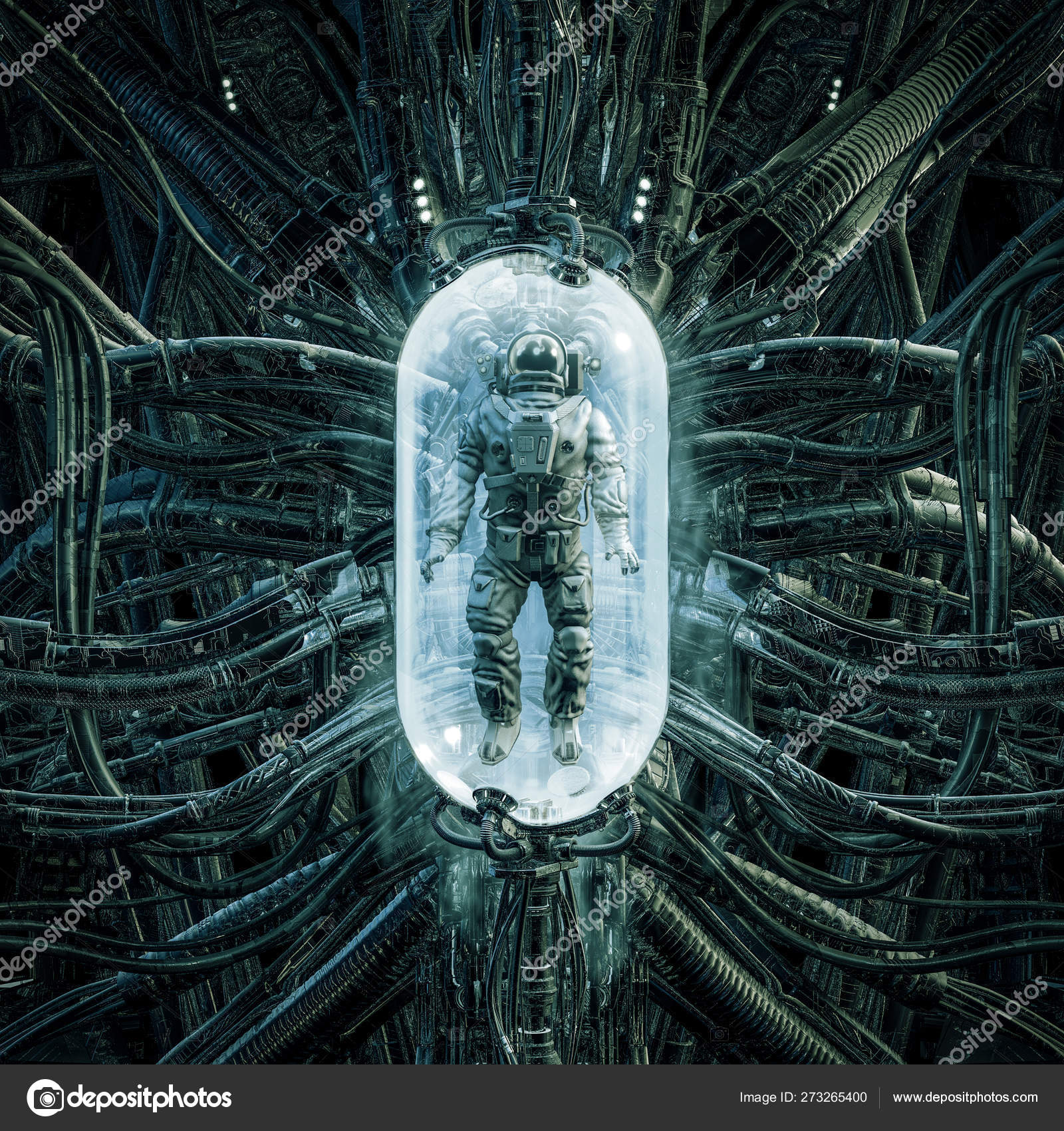 Astronaut Pod Illustration Science Fiction Scene Showing Astronaut Trapped Complex Stock Photo C Grandeduc 273265400