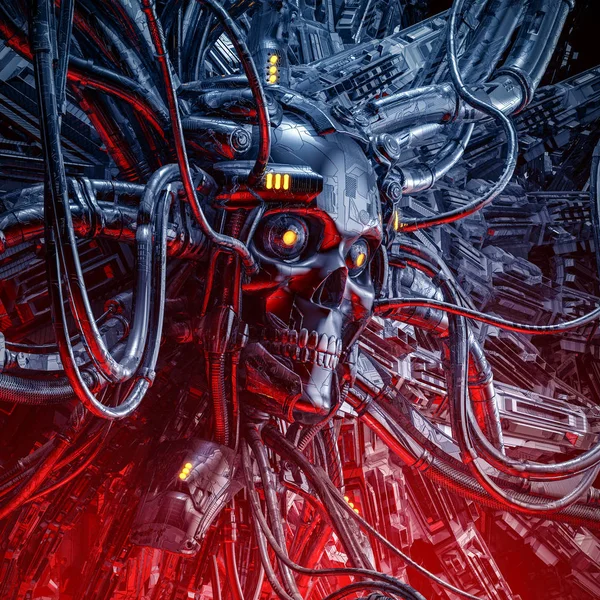 Oracle Väcker Illustration Science Fiction Scary Robotic Skull Artificiell Intelligens — Stockfoto