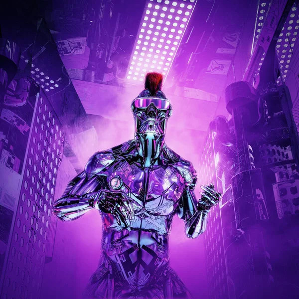 Umělý Chlapec Vrací Ilustrace Futuristické Metalické Science Fiction Samec Humanoid — Stock fotografie