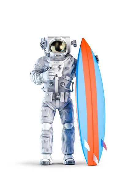 Astronauta Con Tabla Surf Ilustración Traje Espacial Con Figura Surfista — Foto de Stock