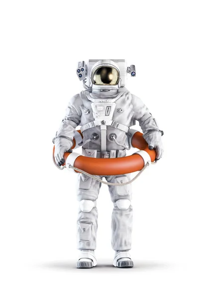 Astronaut Braucht Rettung Illustration Des Raumanzugs Trägt Männliche Figur Mit — Stockfoto