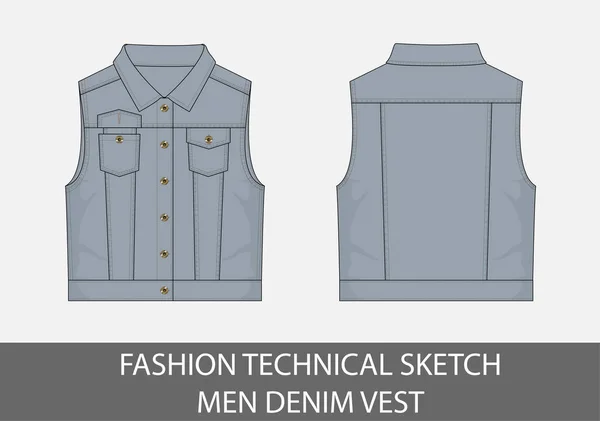 Mode Technische Sketch Mannen Denim Vest Vectorafbeelding — Stockvector