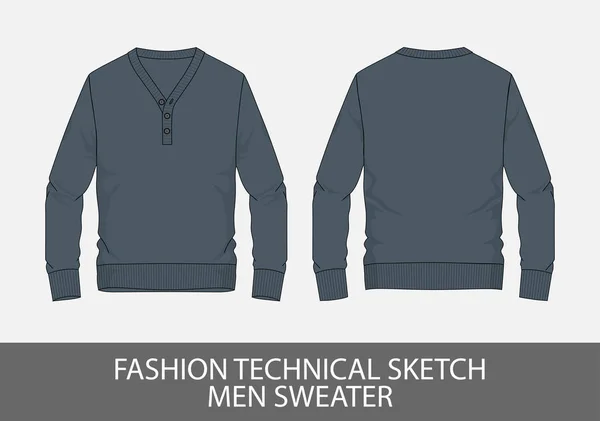 Mode Technische Skizze Männer Pullover Vektorgrafik — Stockvektor