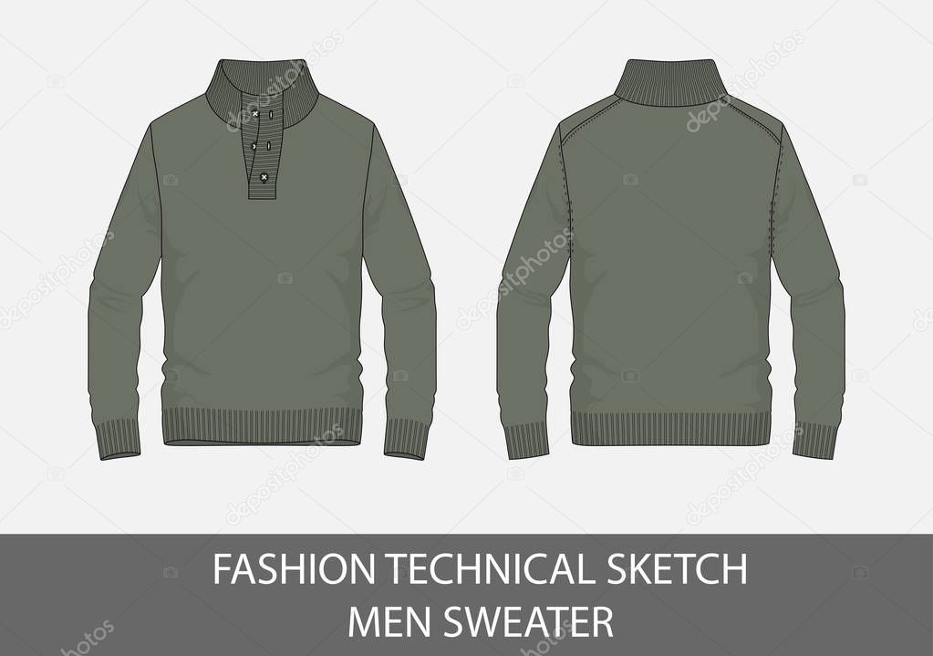 Fashion technical sketch men sweater in vector graphic