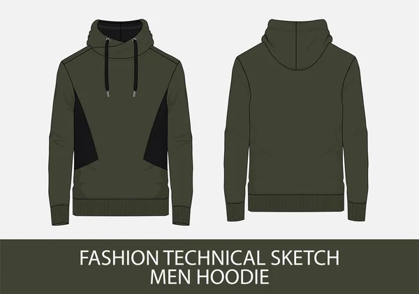 Moda Técnica Bosquejo Hombres Sudadera Con Capucha Gráfico Vectorial — Vector de stock