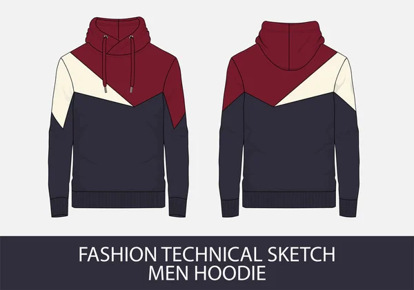 Fashion Technical Sketch Men Hoodie Vector Graphic — Stock Vector