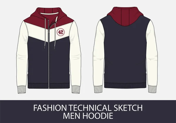 Fashion Technical Sketch Men Hoodie Vector Graphic — Stock Vector