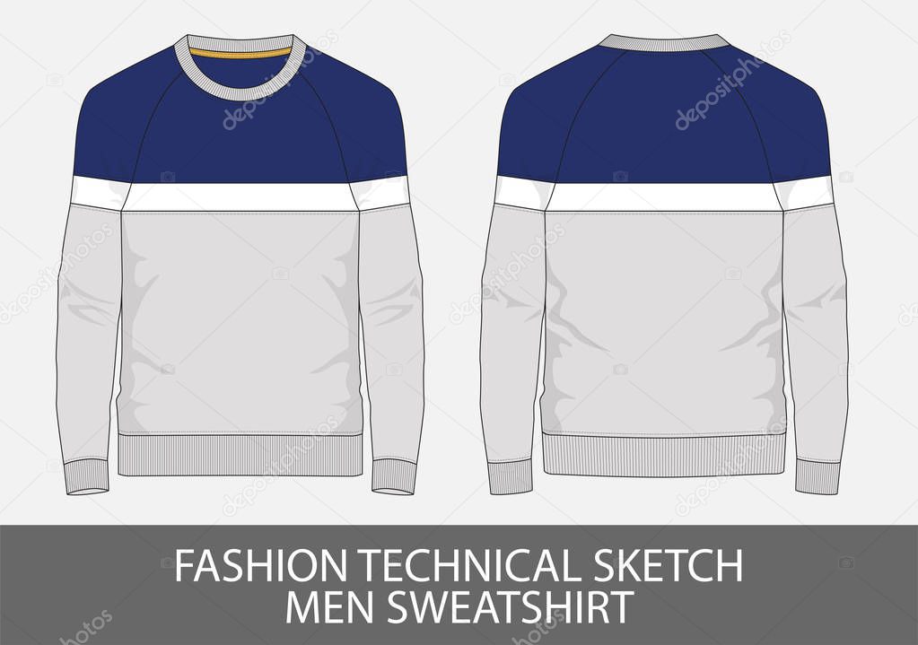 Fashion technical sketch men sweatshirt in vector graphic