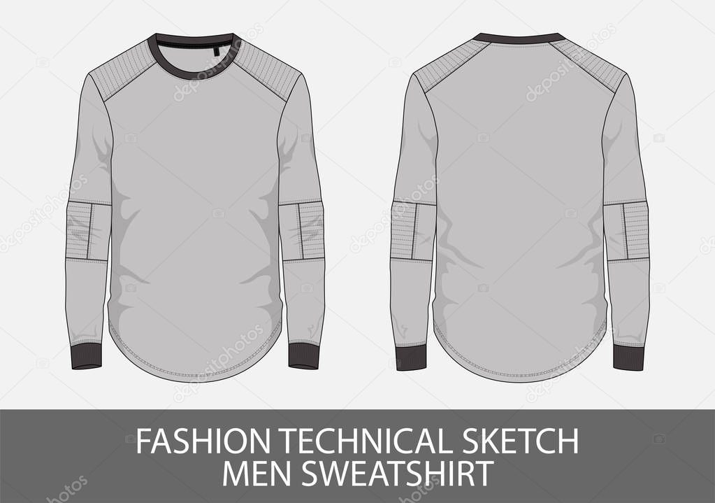 Fashion technical sketch men sweatshirt in vector graphic