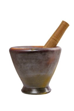 Taş Havan ve Pestle Tayland Gıda veya Somtam pişirdikleri için İzole Beyaz Arkaplanda ünlü bir Tayland Yemeği.