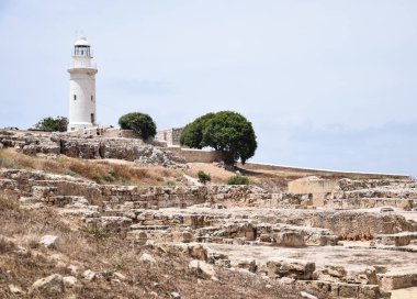 Pafos arkeolojik park Kalesi'nde her bakıldığında Paphos deniz feneri