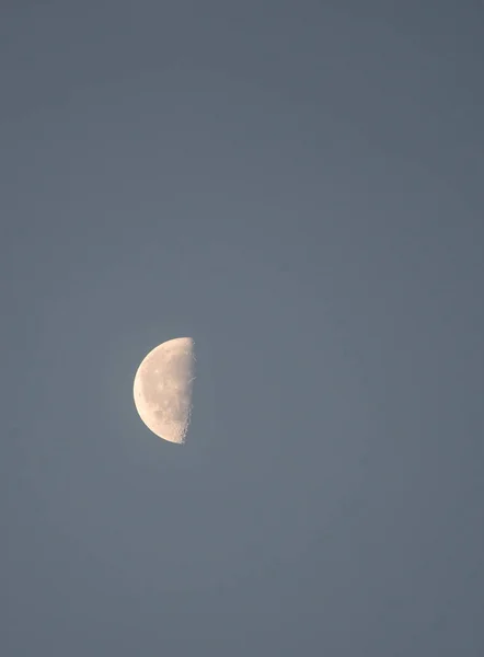 Una Mezza Luna Vista Alla Luce Del Giorno Sopra Lettura — Foto Stock