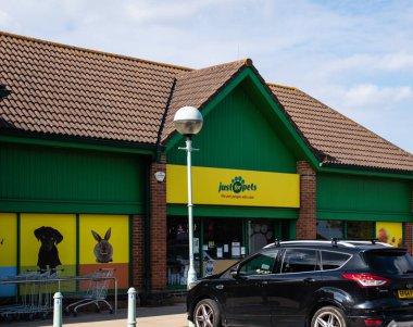 Reading, United Kingdom - September 01 2018:   The Front of the Just for Pets Pet shop on Rushey Way in Lower Earley clipart