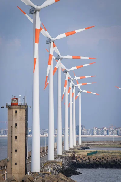 Zeebrugge Belgium April 2018 Wind Turbines Edge Zeebrugge Docks — Stock Photo, Image