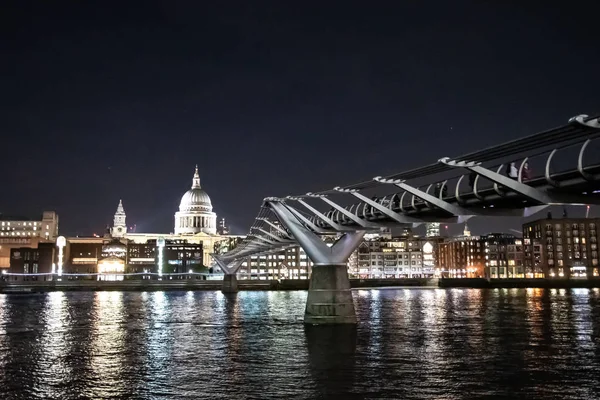 Catedral Pauls Iluminada Por Noche Vista Través Del Río Támesis — Foto de Stock