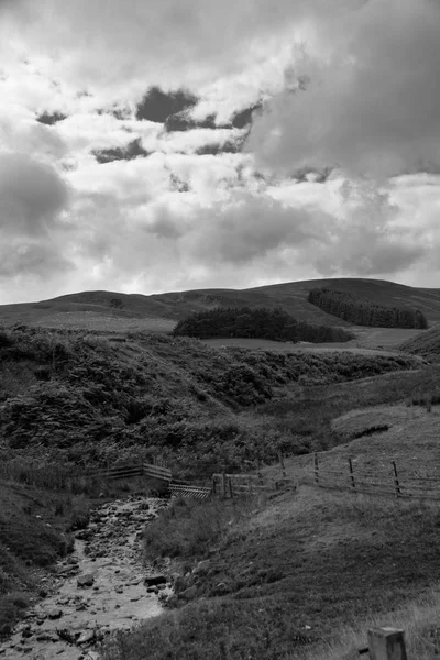 一条小溪从苏格兰边境的山上流下来 — 图库照片