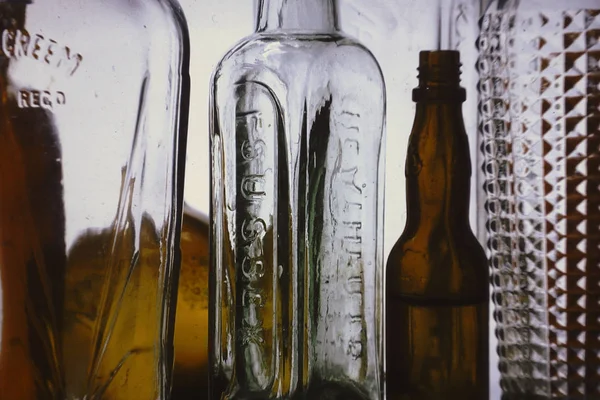Lezing Engeland September 2012 Een Collectie Oude Antieke Glazen Flessen — Stockfoto