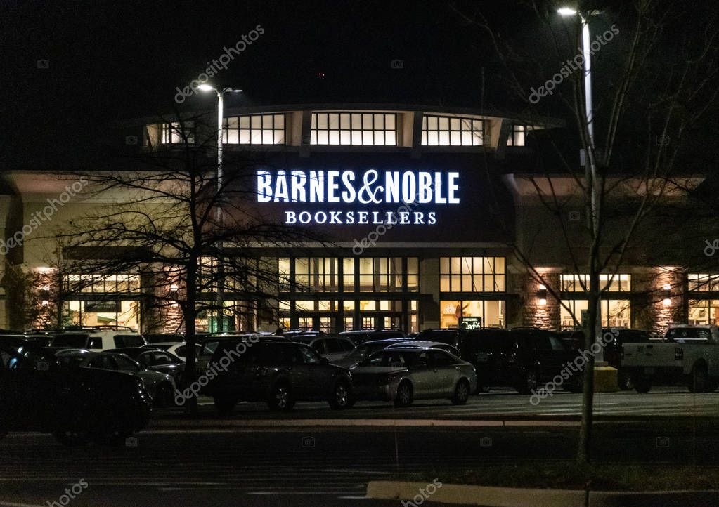 New York City, United States - November 19 2018:   Night shot of Barnes and Noble frontage at Monmouth Mall