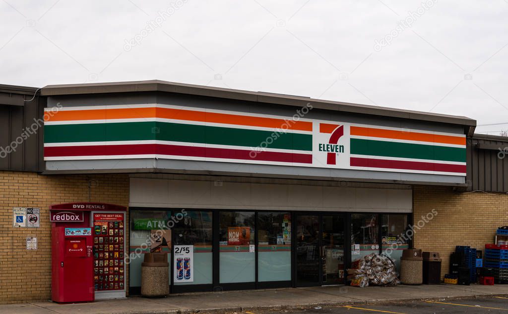 Long Branch, United States - November 18 2018:   The frontage of the 7 Eleven convenience store on Ocean Boulevard