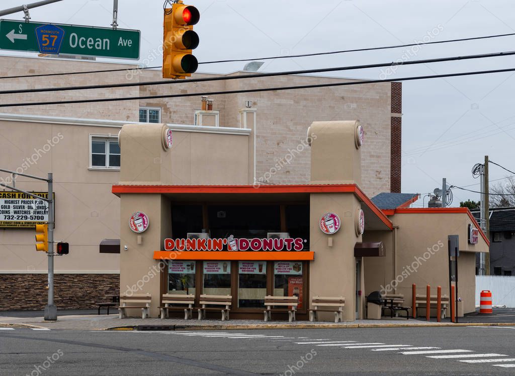 Long Branch, United States - November 18 2018:   The Long Branch Dunkin Donuts Drive Thru on  3rd Avenue