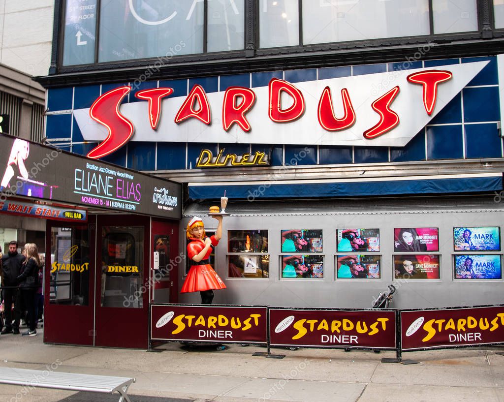 New York City, United States - November 17 2018:   The frontage of Ellen's Stardust diner on Broadway