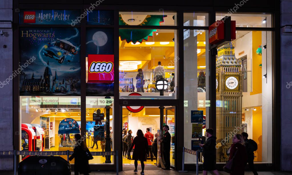 London, United Kingdom - October 18 2018:   The Frontage of the Lego Store in Leicester Square