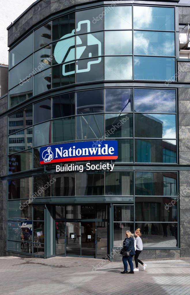 Birmingham, England - March 17 2019:   The Front of the Nationwide Building Society in the Bull Ring