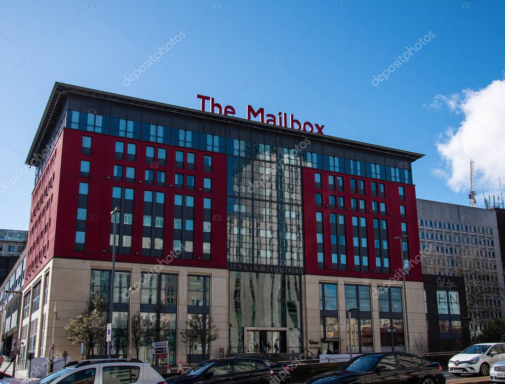 Birmingham, England - March 17 2019:   The exterior of the Mailbox shopping centre, photographed from Suffolk Street Queensway