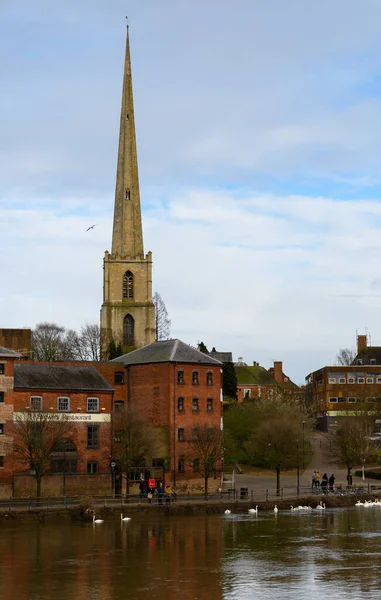 Worcester Großbritannien März 2020 Kirche Und Lagerhaus Ufer Des Flusses — Stockfoto