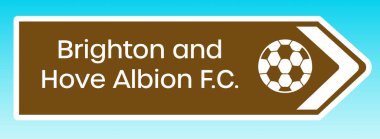 Brighton, İngiltere - 08 Mayıs 2020: Brighton ve Hove Albion FC 'yi gösteren İngiliz turist yolu tabelasının grafiksel bir yanılsaması