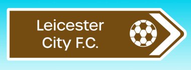 Leicester, İngiltere - 08 Mayıs 2020: Leicester City 'nin doğduğu yeri gösteren bir İngiliz turist yolu tabelasının grafiksel bir yanılsaması