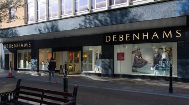 Worcester, United Kingdom - March 16 2020:  The frontage of Debenhams Department store in High Street clipart