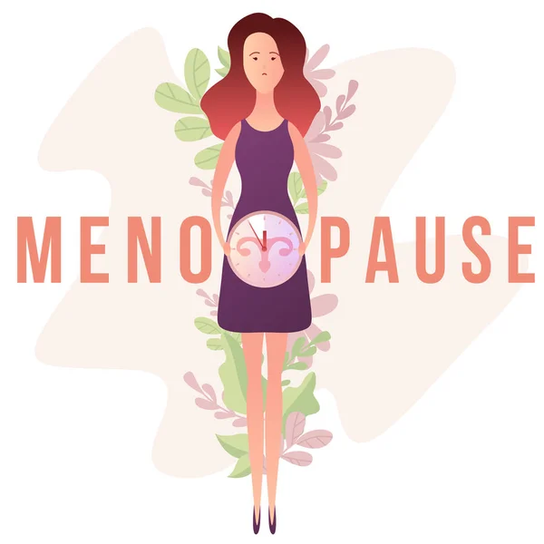 Concepto Menopausia Forma Mujer Con Reloj Órganos Genitales Femeninos — Vector de stock