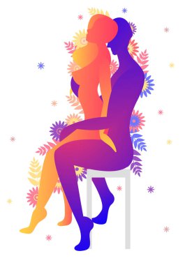 Kama sutra cinsel poz levrek. Erkek ve kadın üzerinde beyaz arka plan seks pozlar illüstrasyon çiçekli