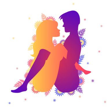 Kama sutra cinsel poz kürek teknesi. Erkek ve kadın üzerinde beyaz arka plan seks pozlar illüstrasyon çiçekli