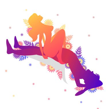 Kama sutra cinsel poz süpernova. Erkek ve kadın üzerinde beyaz arka plan seks pozlar illüstrasyon çiçekli