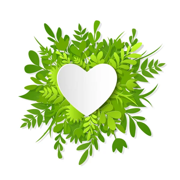 Like icon, paper cut heart on the green plants — Stock Vector